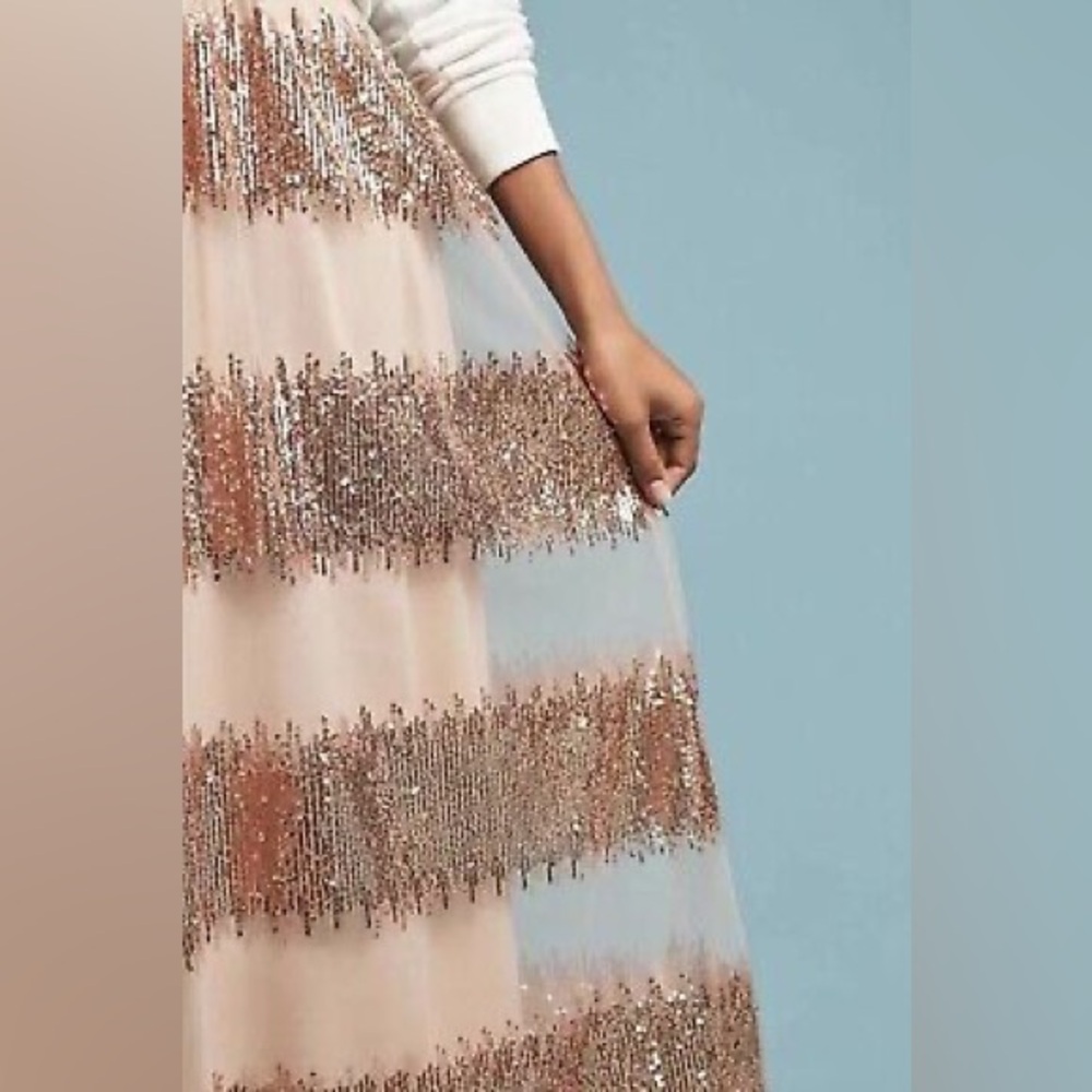 🆕 Anthropologie Eva Franco Blush Rose Sequin Tulle Maxi Skirt - Picture 3 of 10